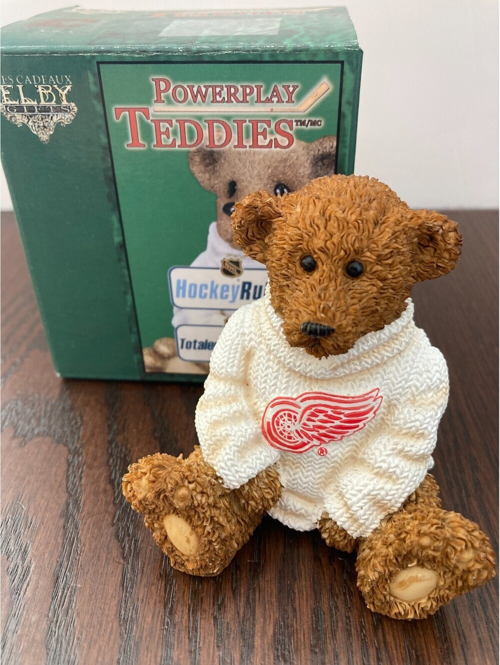 Vintage Elby Powerplay Teddies Detroit Red Wings Hockey Bear Figurine with Box